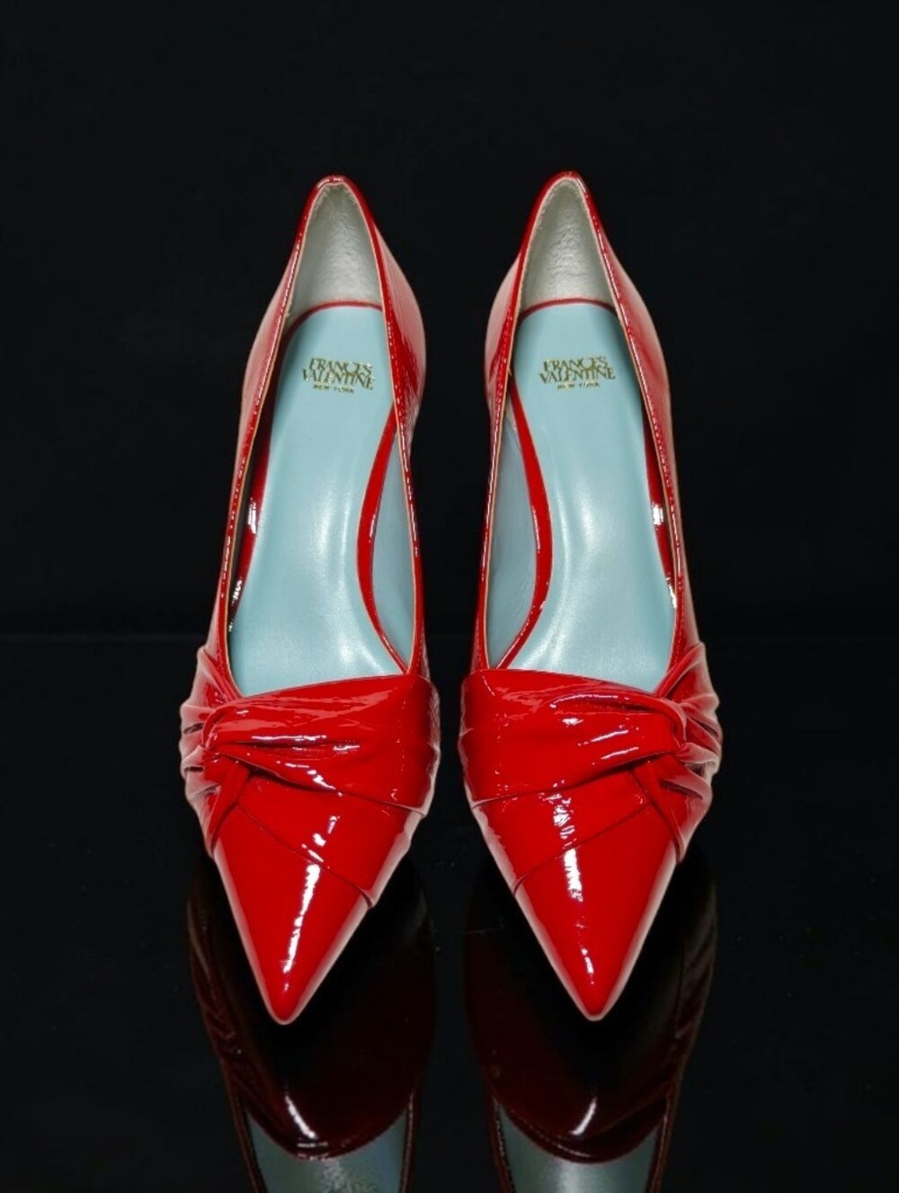 Women's FRANCES VALENTINE Patent Leather Pointed-Toe Knot Kitten Heel Pumps - Picture 4 of 15